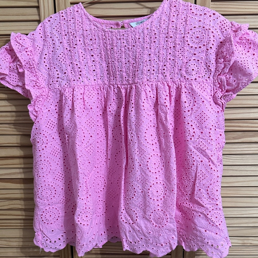 Crown & Ivy Pink Eyelet Blouse